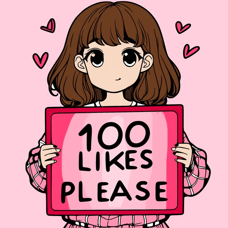 a girl holding a sign saying 100 likes please