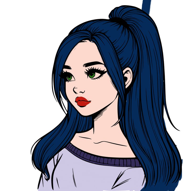 realistic girl with a high ponytail