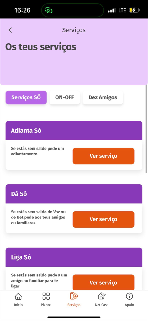 MyUnitel app services screen displaying balance advance and credit request options