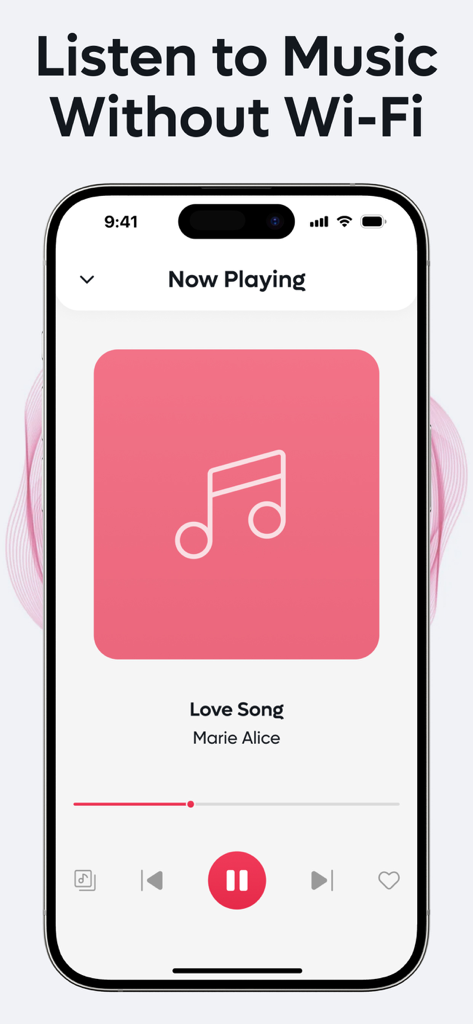 iPhone-Bildschirm mit der Now Playing-Oberfläche der Play Offline-Musik-App