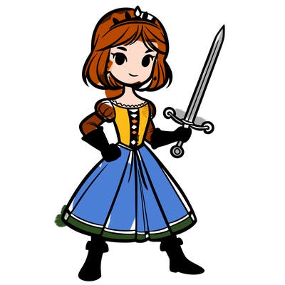 girl in medieval dress with sword