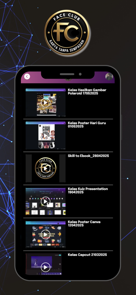 Face Club - A list of creative video tutorials for tools like Canva and CapCut within the Face Club app