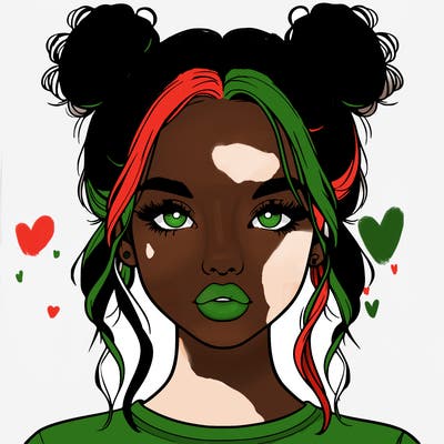 realistic girl with two buns in hair and lips