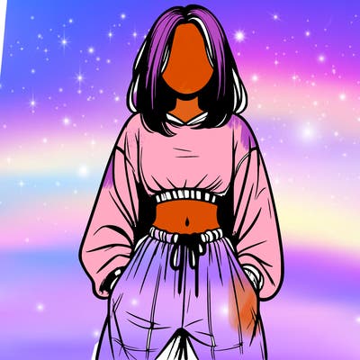 realistic girl faceless with baggy pants and a crop top