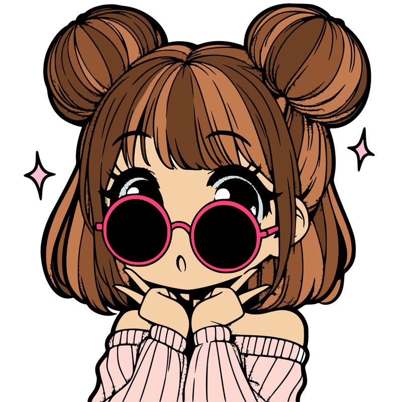 manga girl with hairbuns and sun shape sunglasses