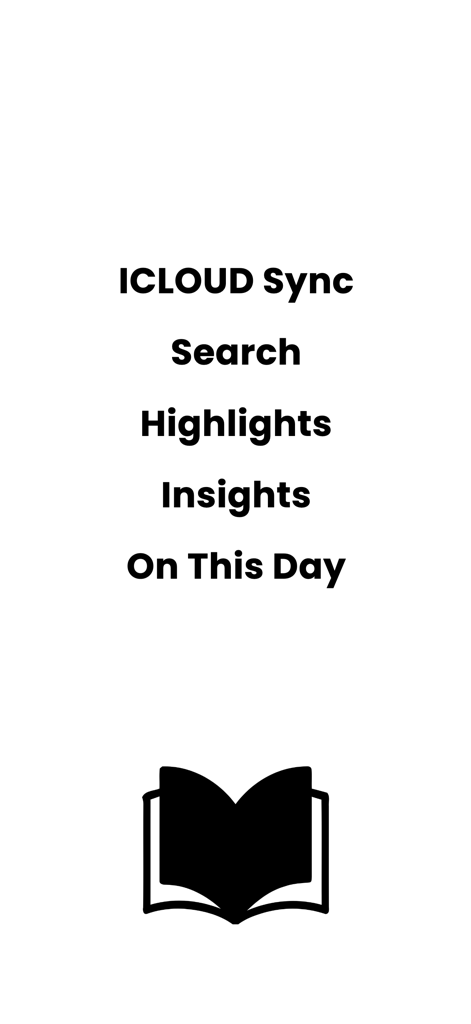 Path Journal - Path Journal app feature list showing iCloud sync search highlights and insights with a book icon