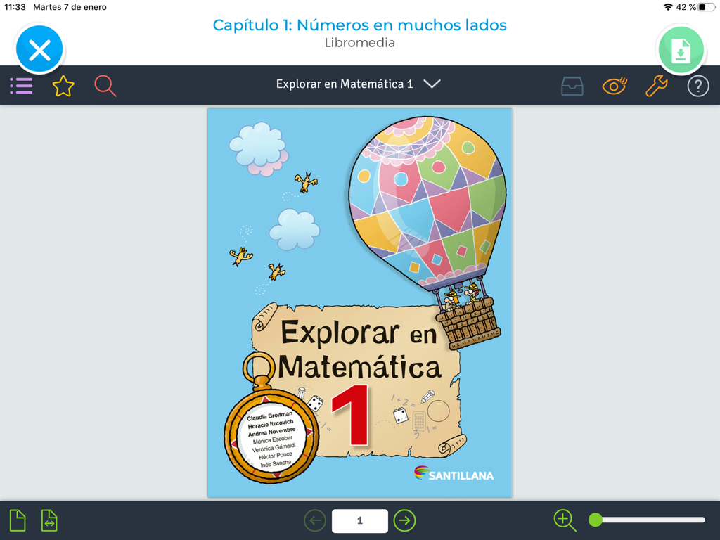 Portada del libro de texto digital de matemáticas para estudiantes de primer grado en la aplicación Compartir 4