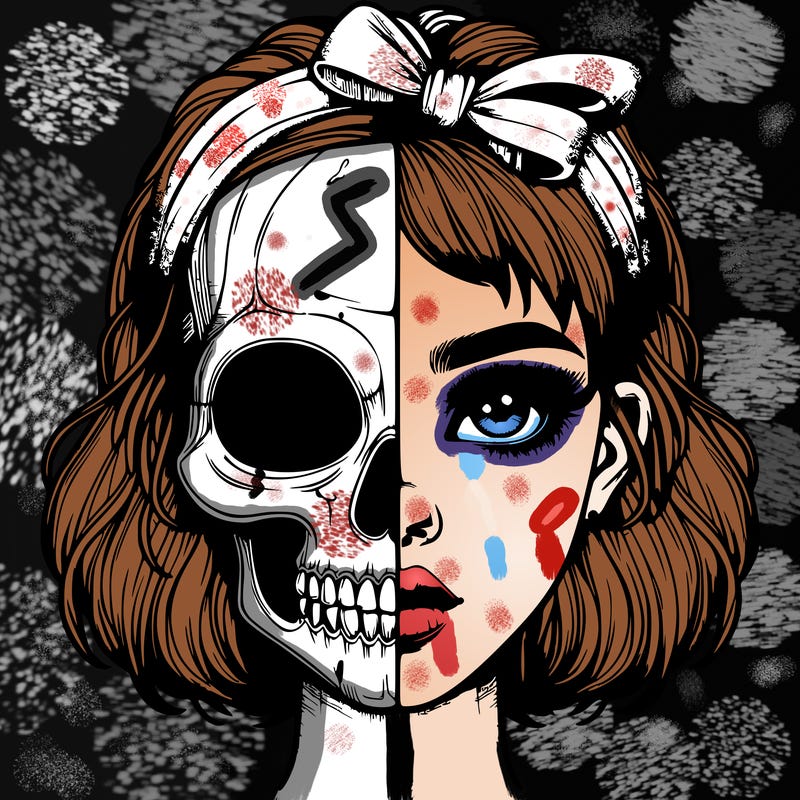 realistic girl with half skull mask