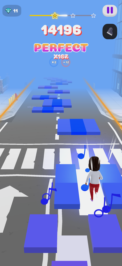 Melody Run - Cute Piano Game - A character running on blue musical tiles in the third person game mode of Melody Run