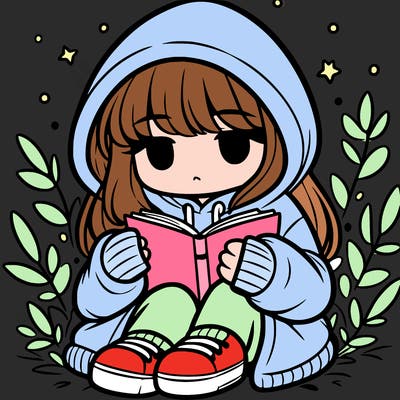 girl in oversized hoodie reading a book