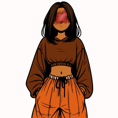realistic girl faceless with baggy pants and a crop top