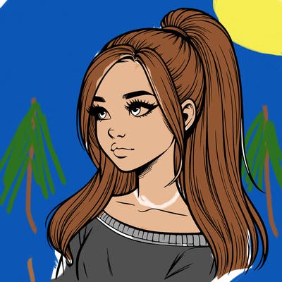 realistic girl with a high ponytail