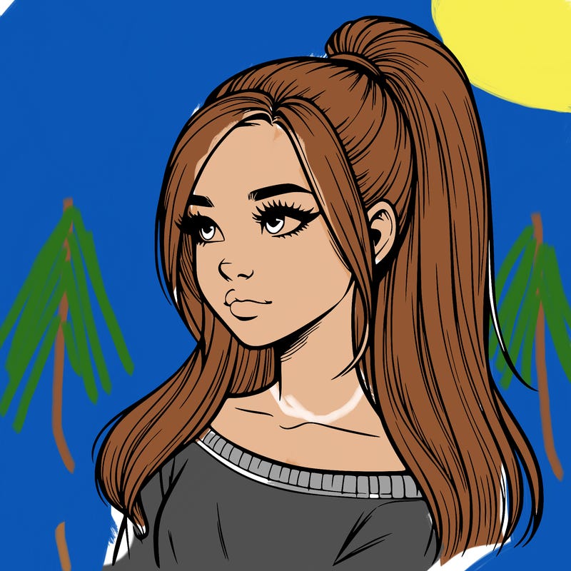 realistic girl with a high ponytail