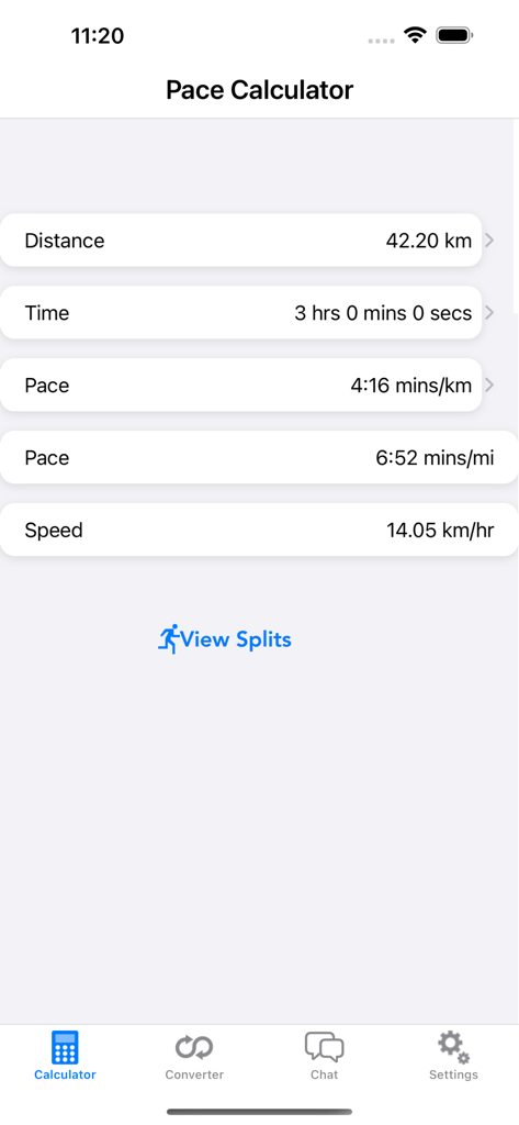 Pace Calculator - Pace Calculator app screen showing marathon distance and pace results