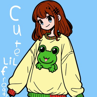 girl wearing frogging sweatshirt