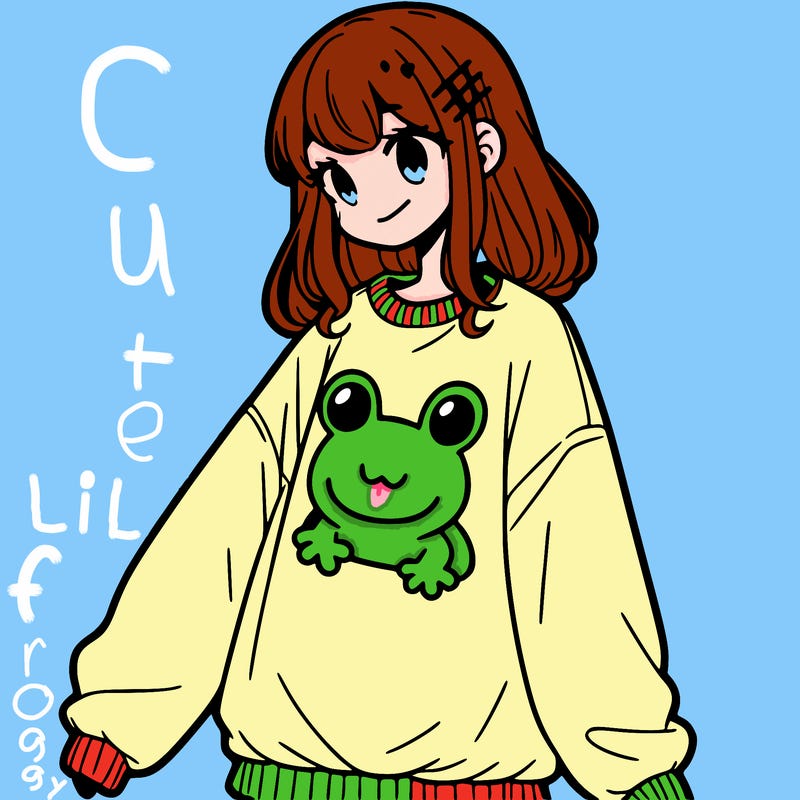 girl wearing frogging sweatshirt
