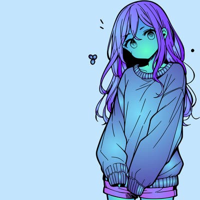 manga teen girl  in a sweater and baggy pants