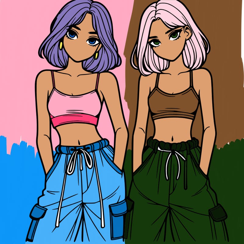 two girls with crop top with baggy pants