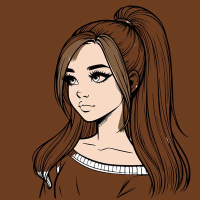 realistic girl with a high ponytail