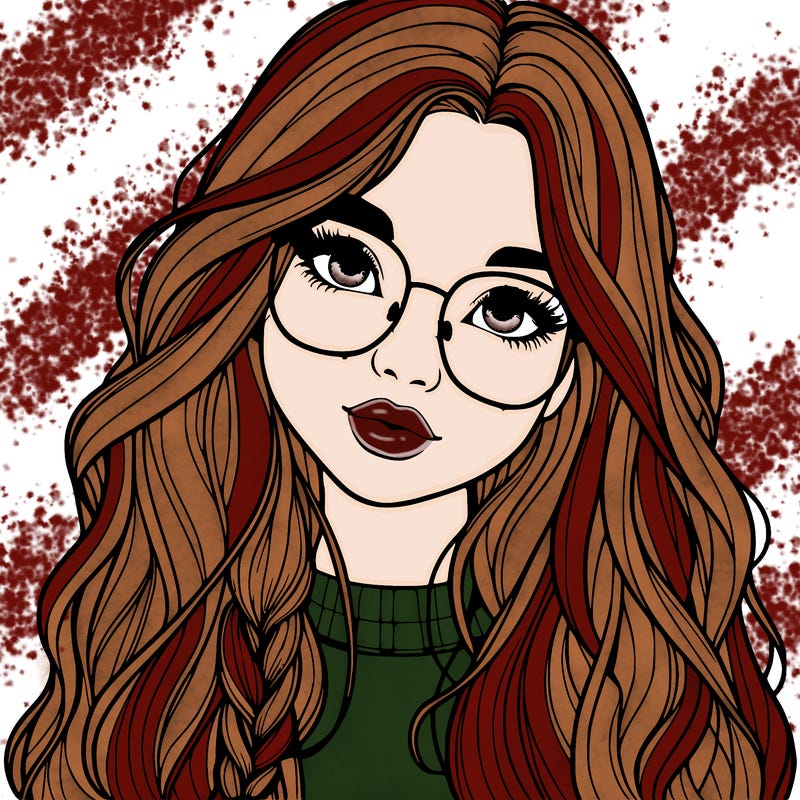 girl with long hair and freckles and glasses realistic