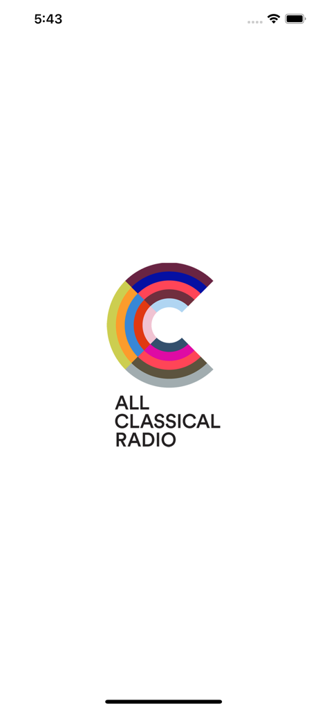 All Classical Radio - All Classical Radio app launch screen with a colorful C logo and text