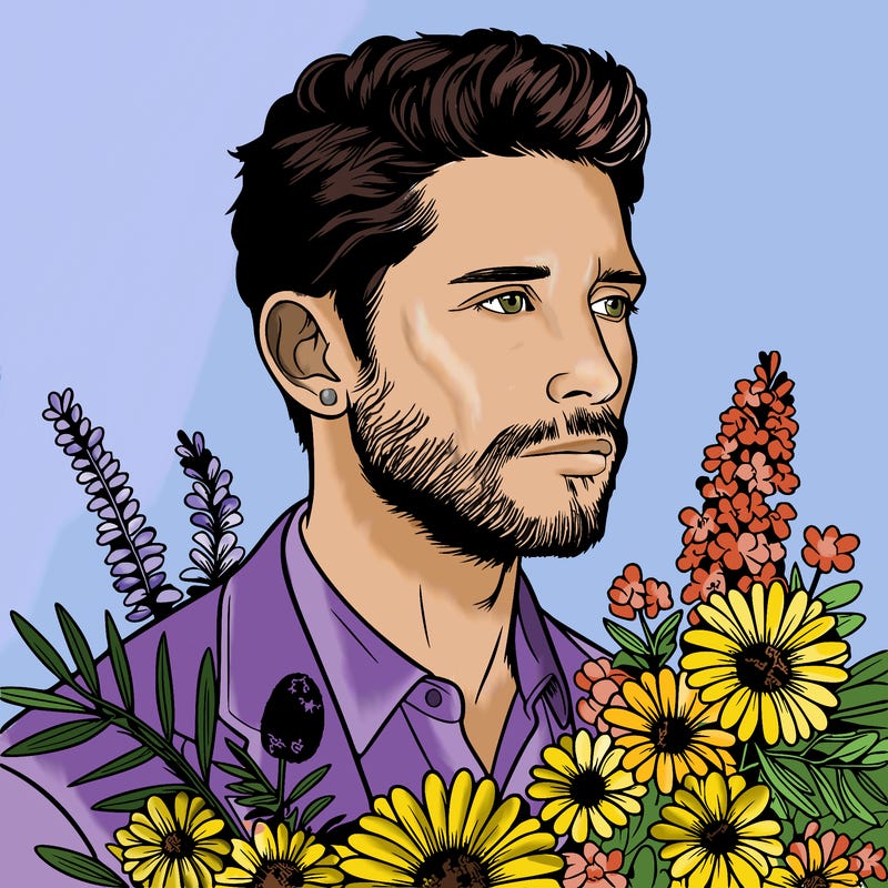 man with flowers realistic