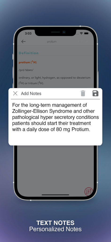 Personalized text notes feature for medical terms in the Mosbys Pocket Dictionary app