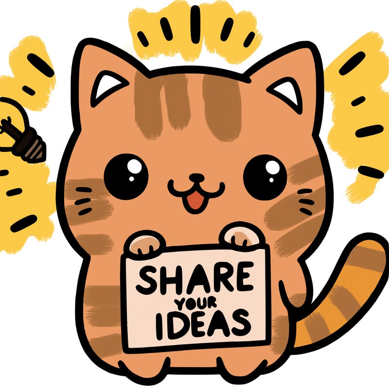 a cute cat saying share your ideas