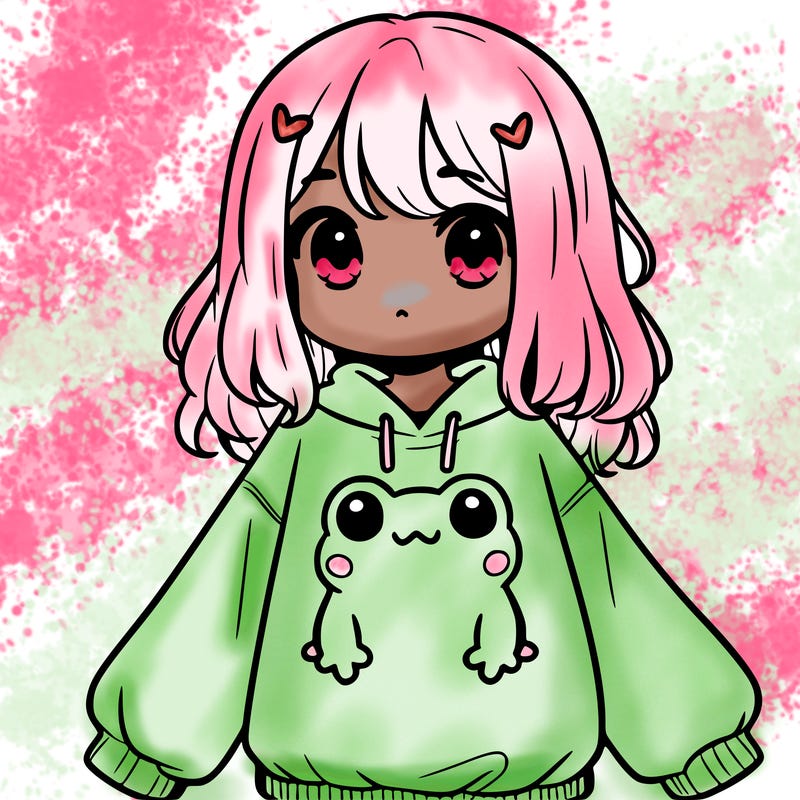 girl wearing frogging sweatshirt