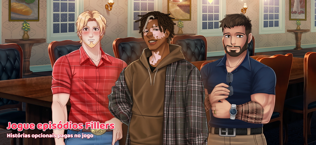 Entre Laços e Amassos - Three diverse male love interests from the romance visual novel Entre Lacos e Amassos