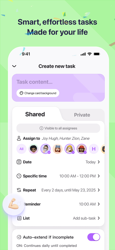 Interface for creating a shared task in the DuoDo productivity app
