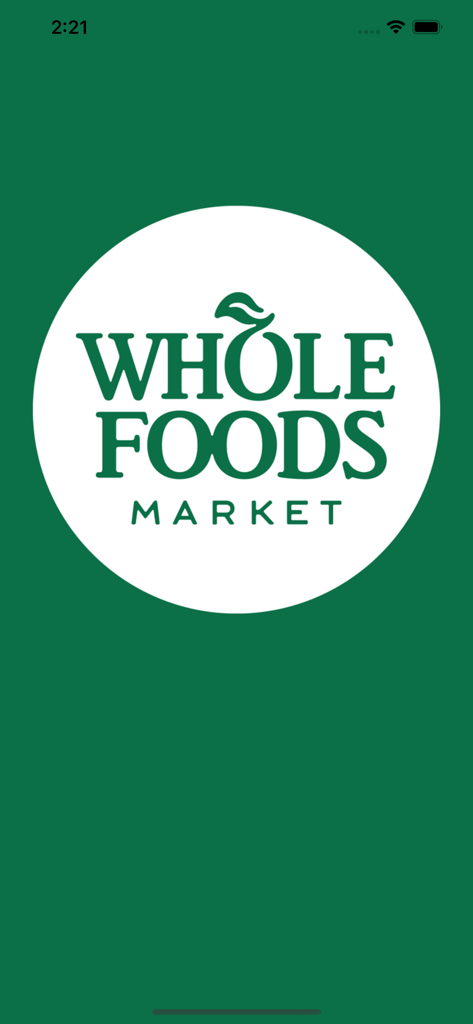 WFM Events - Splash screen of the WFM Events app featuring the Whole Foods Market logo on a green background