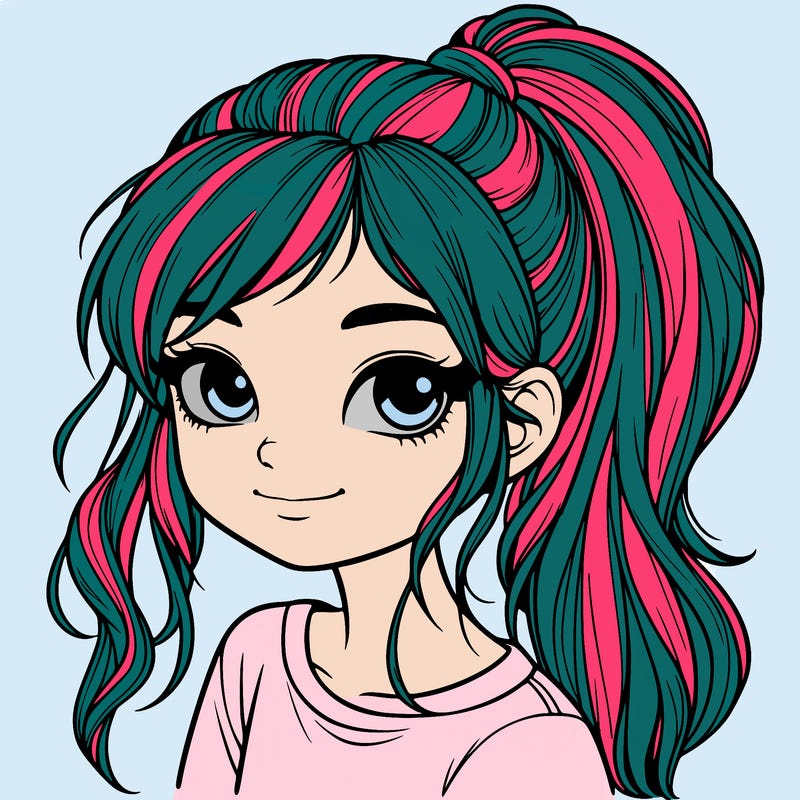 realistic girl with ponytail