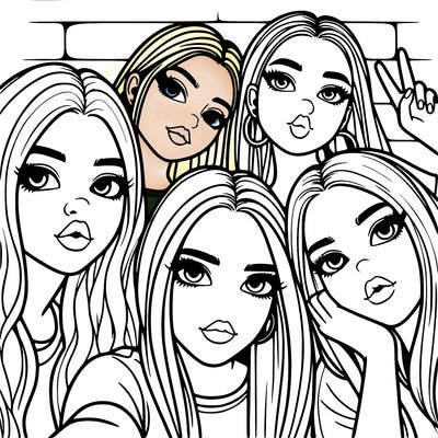 group of teen girls friends y2k up close in a selfie