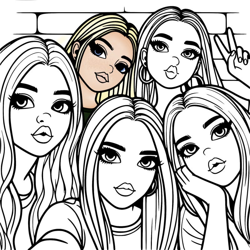 group of teen girls friends y2k up close in a selfie