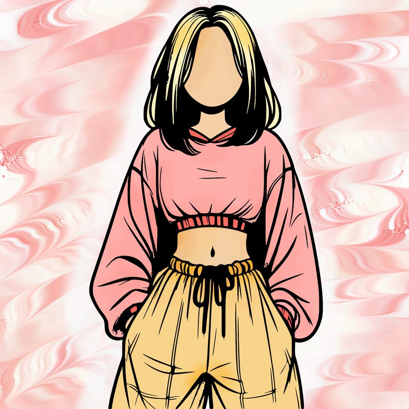 realistic girl faceless with baggy pants and a crop top