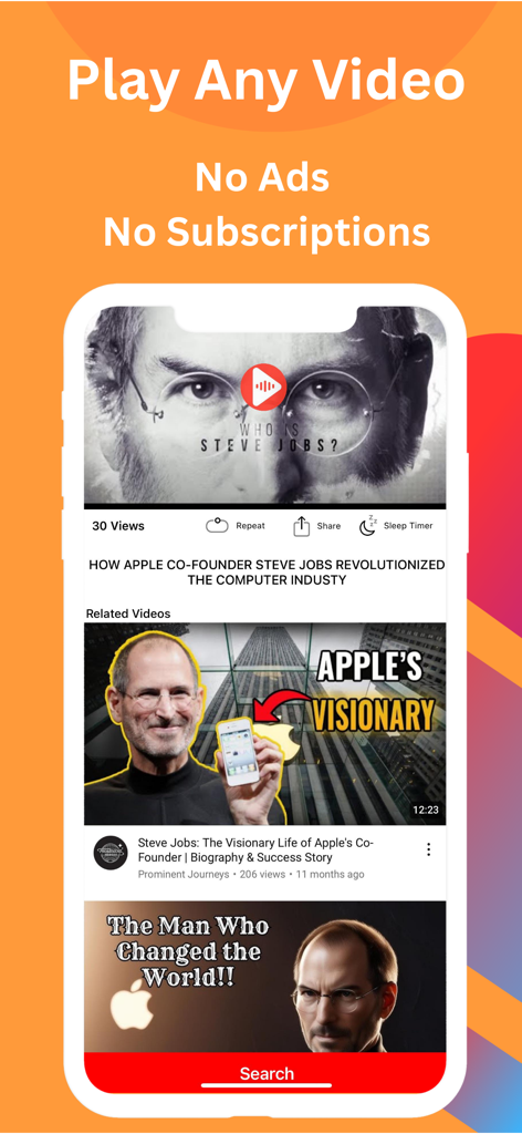 FyTube - YouTube Without Ads - La interfaz de la aplicación móvil FyTube que muestra reproducción de video sin anuncios en un iPhone.