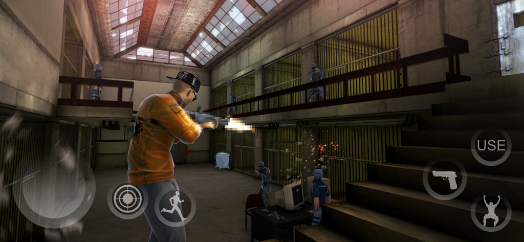 Third person shooter action inside a prison from Mad City Prison Escape
