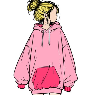 realistic girl with a oversized sweatshirt on and a bun