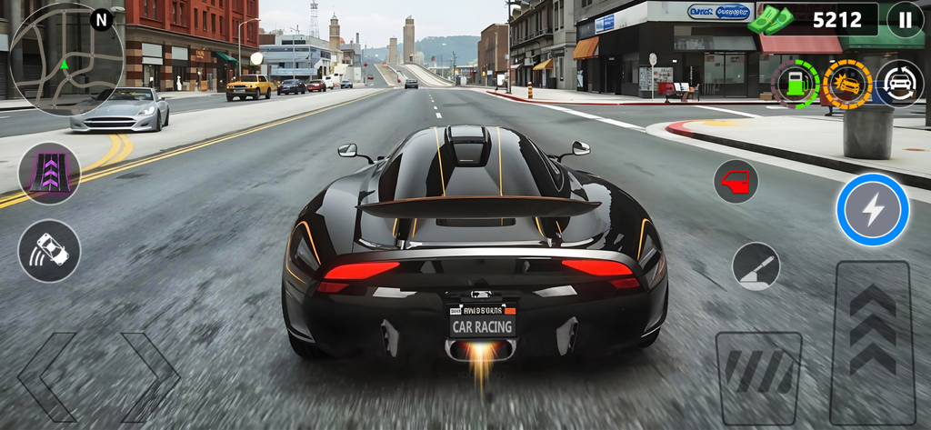 Open World Car Race Drive 3D - Un coche deportivo de lujo negro conduciendo por una calle de la ciudad en el juego Open World Car Race Drive 3D.