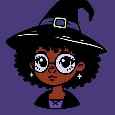 a black person who is a witch and has glasses