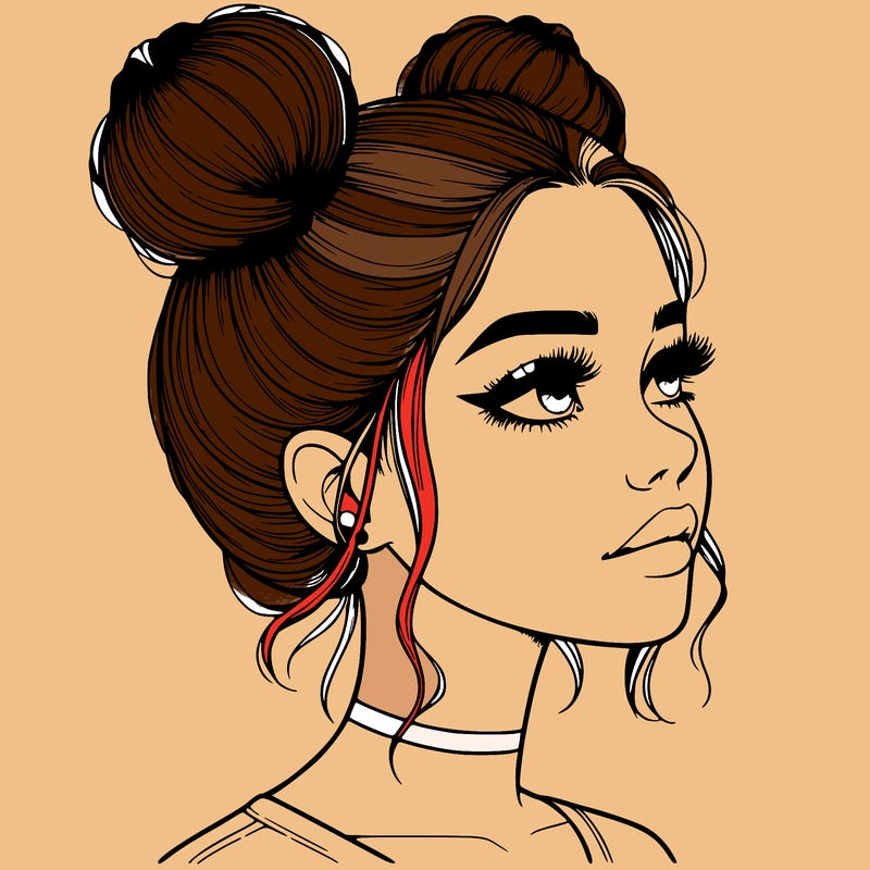 realistic girl with buns on the top of her head
