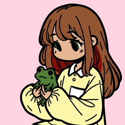 girl with long hair and a oversized shirt. and she is holding a frog