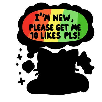 kitty taking a nap dream talking and saying "i'm new, please get me at least 10 likes pls!!"