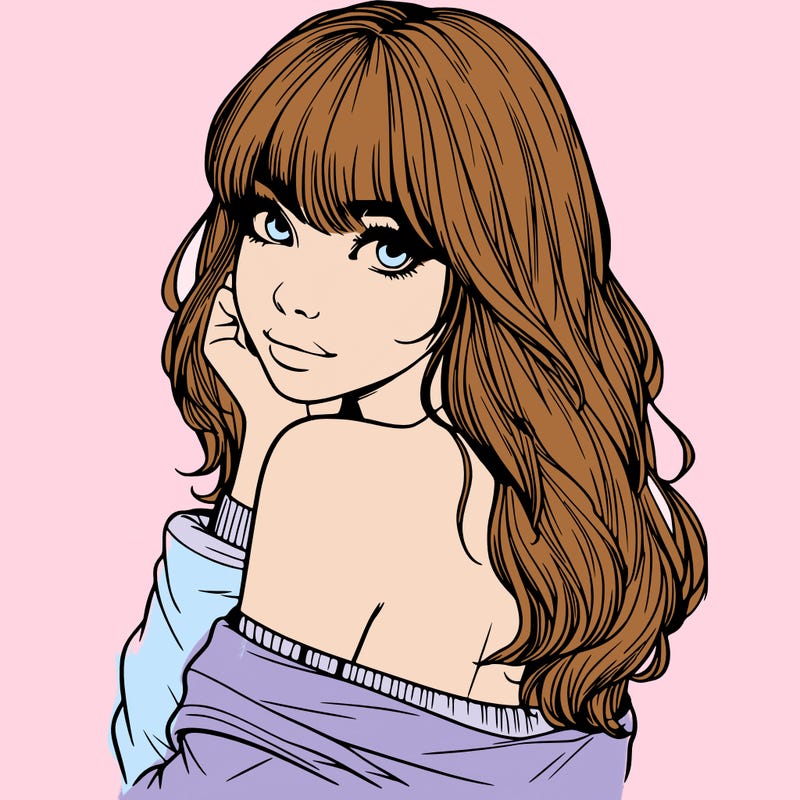 realistic girl with bangs looking over her shoulder