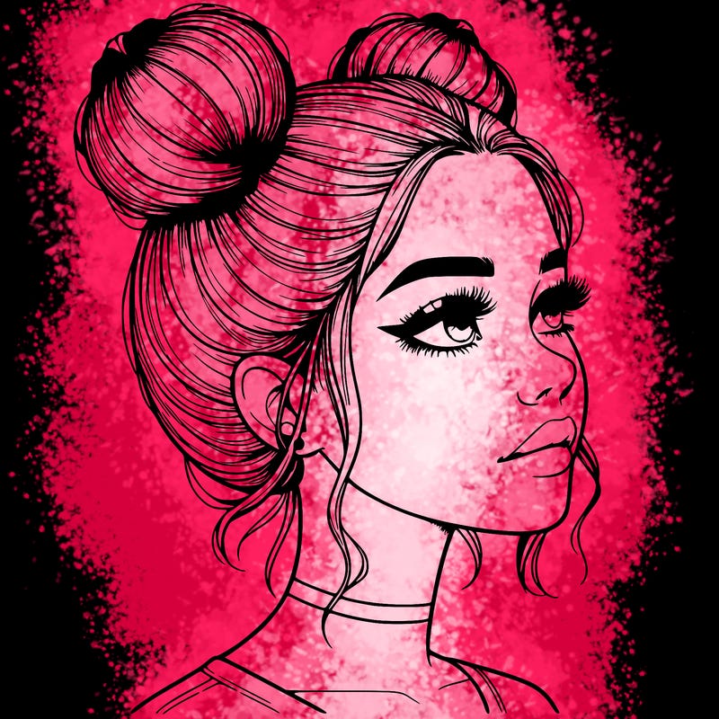 realistic girl with buns on the top of her head