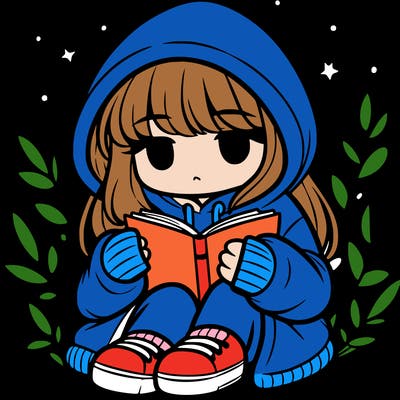 girl in oversized hoodie reading a book