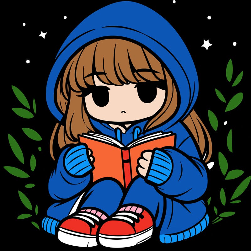 girl in oversized hoodie reading a book