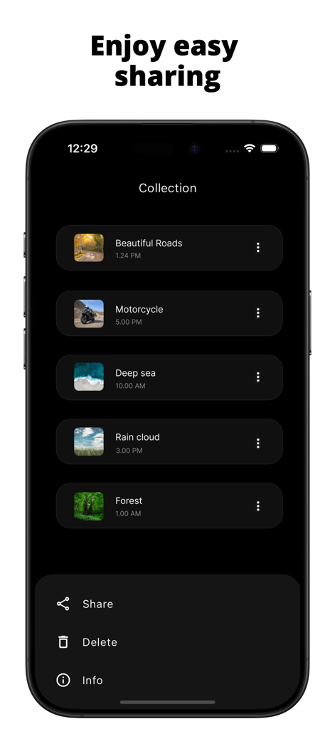 Pinterest Downloader - PinGriv - 保存されたPinterestコレクションと共有メニューを示すPinGrivアプリのインターフェース
