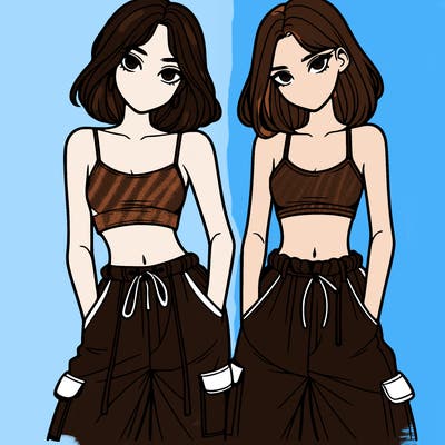 two girls with crop top with baggy pants